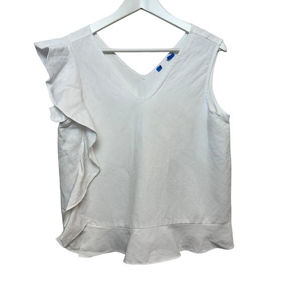 J. McLaughlin Athena Linen Blouse White Sleeveless Top Ruffle V Neck Tank Small - Picture 3 of 10